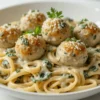 Chicken Ricotta Meatballs with Spinach Alfredo Sauce