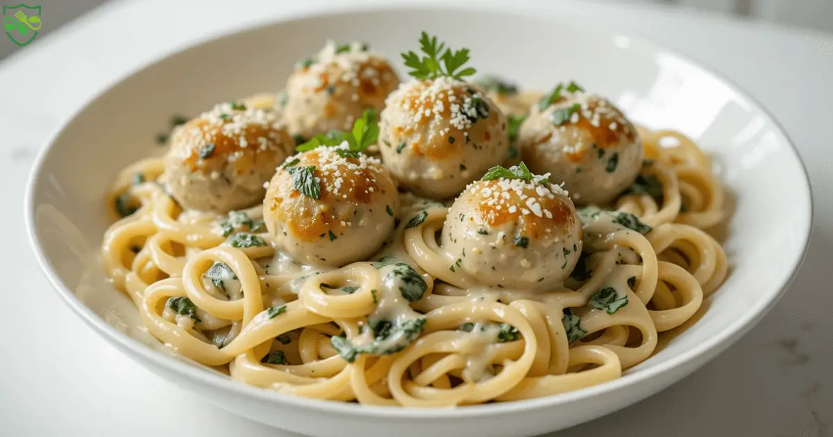 Chicken Ricotta Meatballs with Spinach Alfredo Sauce